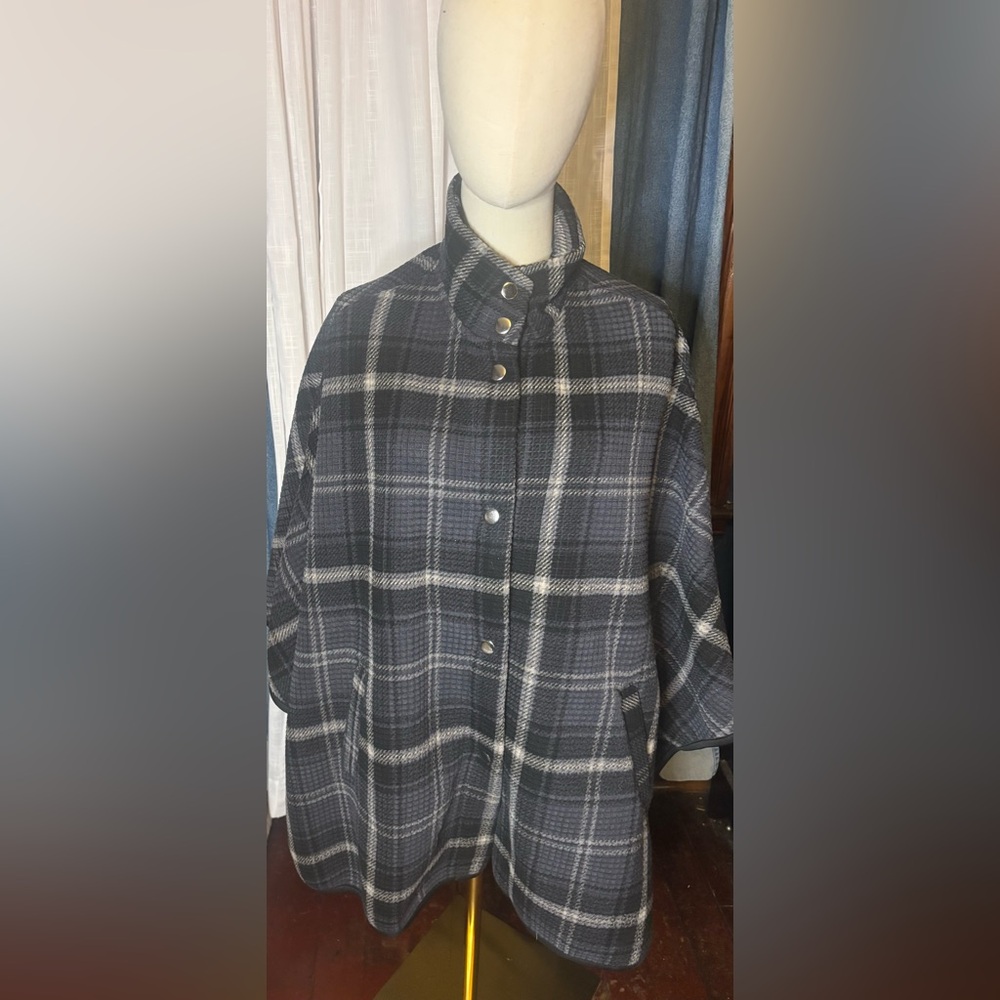 Parasuko Plaid Cape Poncho Jacket • L/XL • Tailored Oversized Layer